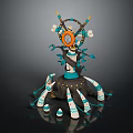 Artistic Decorative Plant With Green Leaves Blue White Accents And Sculptural Base Design