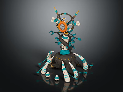 Artistic Decorative Plant With Green Leaves Blue White Accents And Sculptural Base Design 3d model