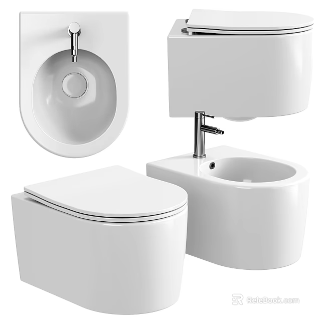 Modern Bathroom Urinal With Sleek Ceramic Design And Chrome Faucet 3d model