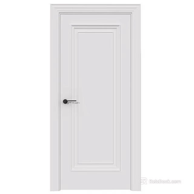 White Simple Design Swing Door with Wooden Frame and Metal Handle 3d model 