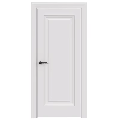 White Simple Design Swing Door with Wooden Frame and Metal Handle 3d model