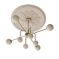 Modern Chandelier With White Spherical Bulbs And Metal Frame On Decorative Ceiling Medallion