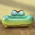 Cartoon Style Green Yellow Gradient Frog Shaped Double Sofa with Eyes Mouth on Wooden Floor
