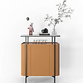 Brown Wooden Console And Side Cabinets With Green Plants Decorative Figurines Camera And Magazines