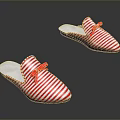 Red And White Striped Slippers With Pink Bow Accent Comfortable Indoor Footwear