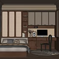 Modern Luxury Bedroom Interior Design With Wooden Furniture TV Desk And Area Rug