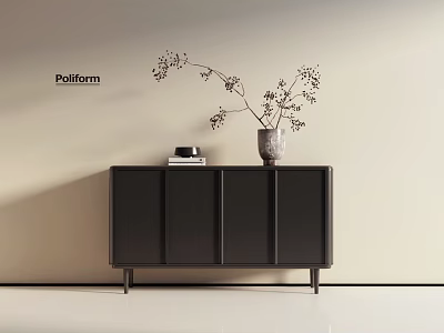 Modern Black Console Table With Vase Branches And Books On Top 3d model