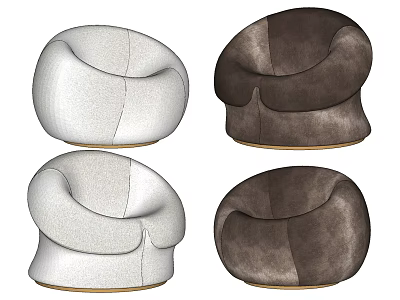 Modern Single Sofa in White and Dark Brown with Rounded Shape Soft Upholstery 3d model