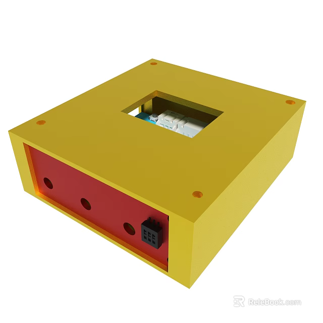 Yellow Electronic Device Casing With Red Base Square Opening Internal Components And Holes 3d model 