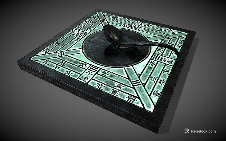 Traditional Decorative Ornament Set With Square Base Green Black Patterns And Spoon Shaped Decor 3d model 