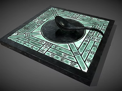 Traditional Decorative Ornament Set With Square Base Green Black Patterns And Spoon Shaped Decor 3d model