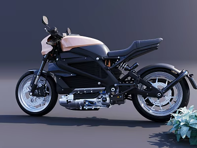 Modern Motorcycle With Black Body Beige Accent And Shiny Wheels 3d model