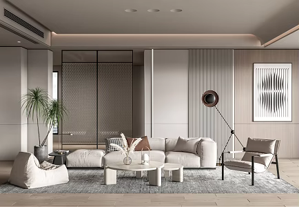 Quiet Living Room Sofa Tea Table Combination Lazy Sofa Leisure Chair Floor Lamp Screen Partition 3d model