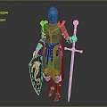 Medieval Knight in Shining Armor Holding Sword And Shield With Dragon Emblem