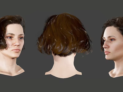 Realistic Female Short Brown Wavy Hair Hairstyle Design From Multiple Angles View 3d model