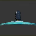 Cute Penguin Standing On Ice Floe With Blue Rippling Water Waves Around