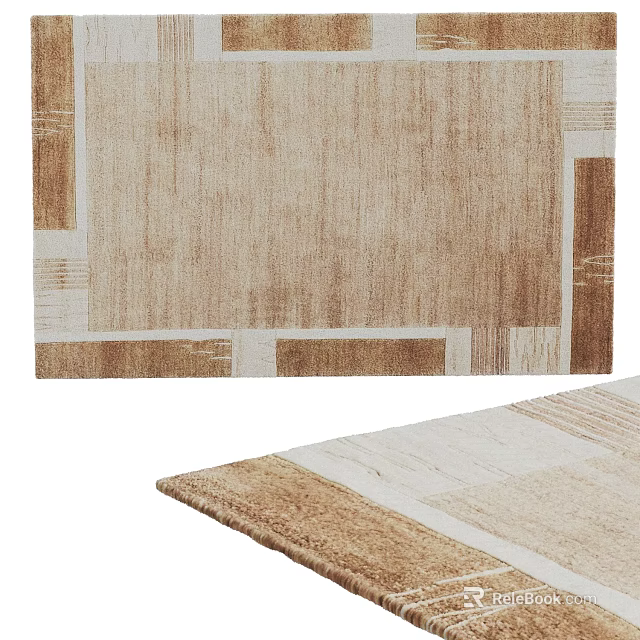 Modern Square Rug With Beige Brown Geometric Pattern And Textured Design 3d model