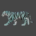 Blue and Black Striped Tiger Walking on Gradient Purple to Pink Background