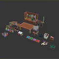 Colorful Building Blocks Set With Wooden Bookshelf Table And Miniature Accessories