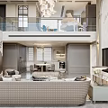 Luxurious Duplex Living Room With Spiral Staircase Stylish Furniture And Chandeliers
