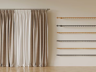 Light And Dark Velvet Curtains With Multiple Curtain Rods On Wall 3d model