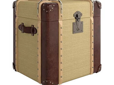 Vintage Square Shaped Storage Trunk With Canvas Leather Material And Metal Lock Rivets 3d model