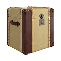 Vintage Square Shaped Storage Trunk With Canvas Leather Material And Metal Lock Rivets