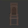 Traditional Carved Wooden Stool With Armrest And Intricate Backrest Design