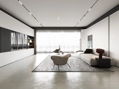 Modern Living Room Interior With Sofa Accent Chair Area Rug And Ceiling Lighting 3d model