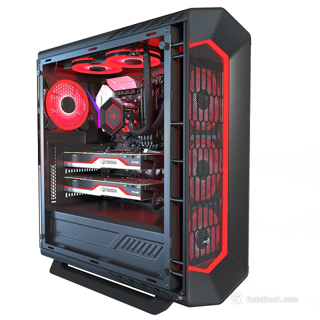 Red Gaming PC Case With Transparent Side Panel RGB Fans And Internal Components 3d model 