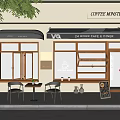 Coffee Monster 24 Hour Cafe Diner Storefront Featuring Windows Tables Chairs And Blackboard Menu