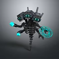 Minecraft Style Multi Headed Creature Character With Glowing Eyes Blue Cubes And Ring Structure 3d model