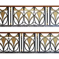 Ornate Metal Railings With Golden Decorative Patterns And Wooden Top Design