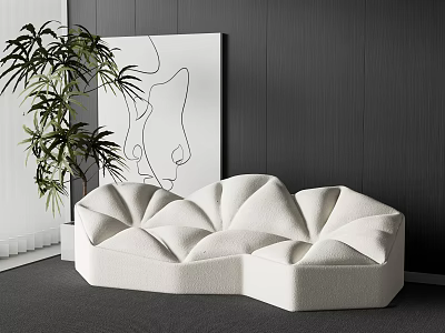 Abstract Shape White Sofa In Modern Living Room With Green Plant And Dark Wall 3d model