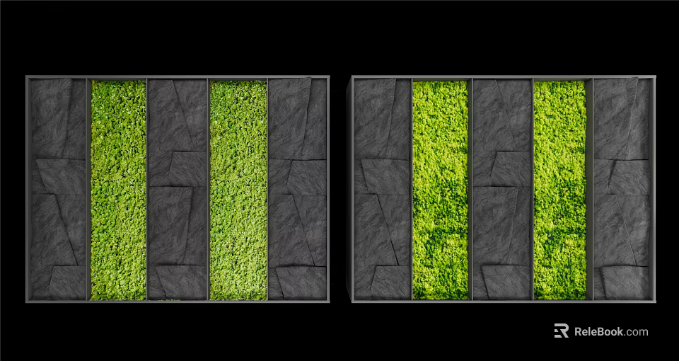 Contemporary Feature Wall Design With Alternating Green Plants And Stone Panels 3d model 