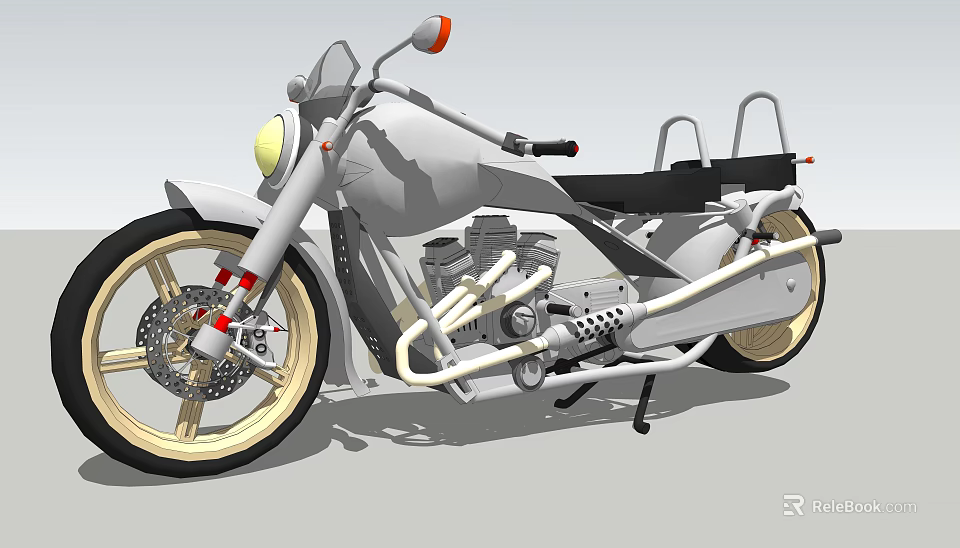 Classic Silver Motorcycle With Sidecar Black Seat Gold Rim Wheels And Headlight 3d model 