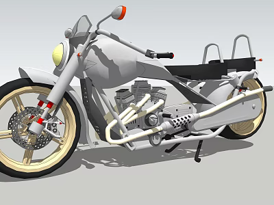 Classic Silver Motorcycle With Sidecar Black Seat Gold Rim Wheels And Headlight 3d model