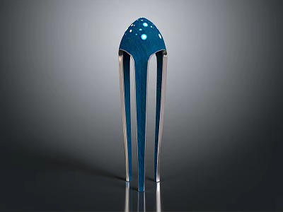 Shiny Blue Squid Sculpture Featuring Slender Metal Legs and White Spots 3d model