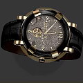 Luxury Wristwatch With Black Leather Strap Gold Frame And Decorative Dial