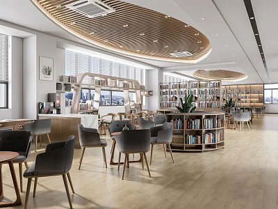 Book Art Interior Design With Bookshelves Reading Tables Chairs And Wooden Ceiling 3d model