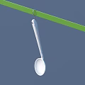 Single White Kitchen Spoon Hanging On Green Horizontal Bar With Blue Background 3d model