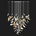 Elegant Modern Leaf Shaped Chandelier With Shiny Metallic And Clear Hanging Elements 3d model