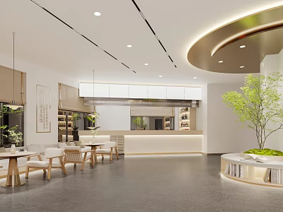 Modern Café Interior Design With Open Layout Bar Counter And Green Plant 3d model