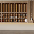 Wooden Shelf With Multiple Compartments Holding Bowls Books And Decorative Items