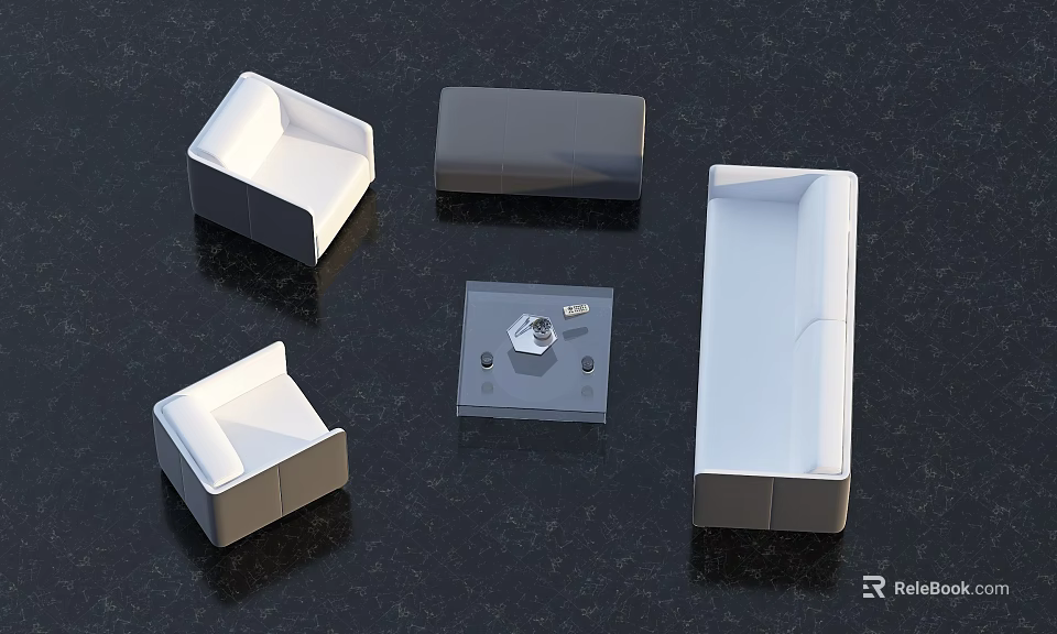 Modern Sofa And Coffee Table Set With White Gray Sofas And Glass Top Table 3d model 