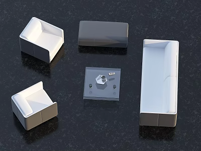 Modern Sofa And Coffee Table Set With White Gray Sofas And Glass Top Table 3d model