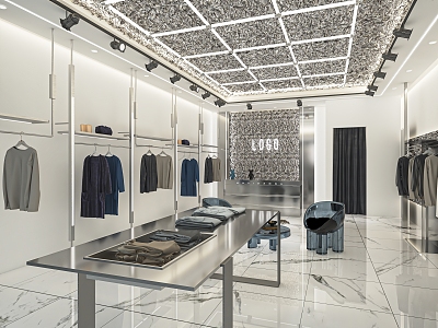 Modern Clothing Store Women's Clothing Store Clothing Shelf Booth Cashier Shaped Showcase Fitting Mirror Nakajima Booth 3d model