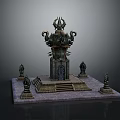 Mystical Ancient Carved Altar With Stone Platform Steps And Surrounding Statues 3d model