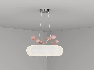 Modern Cloud Shaped Ceiling Light With White Lampshade And Pink Decorative Balls 3d model