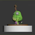 Green Creature Character With Big Eyes Holding Stick And Yellow Flower On White Base